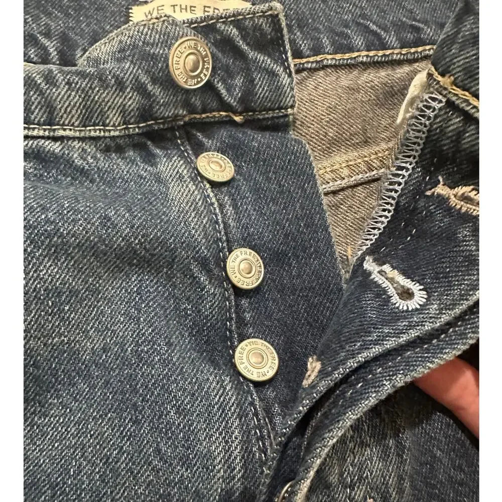 We The Free Cora Mid-Rise Slouchy Boyfriend Jeans Wide Leg Dark Wash, 28 EUC